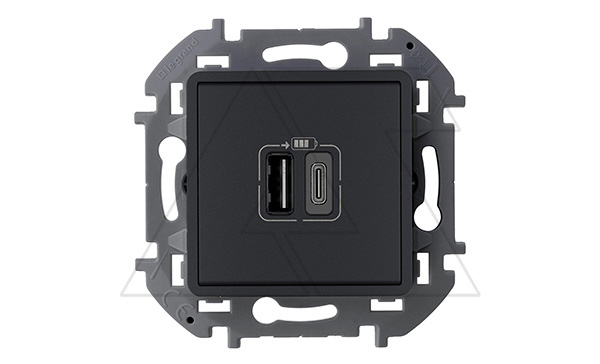 Inspiria - Зарядное устройство с двумя USB-разъемами Type A + Type C, 3000mA, 5В (антрацит)