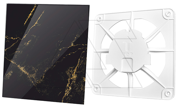 Решетка вентиляционная с панелью декоративной универсальной dRim, стекло, черно-золотой мрамор