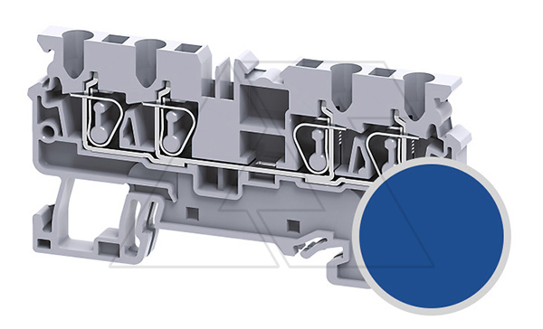 Клемма проходная CX2.5/4BU /5x74,7mm, пружинная, 4 присоед., 2,5(max 4)mm2, 24A, 1000V, синяя