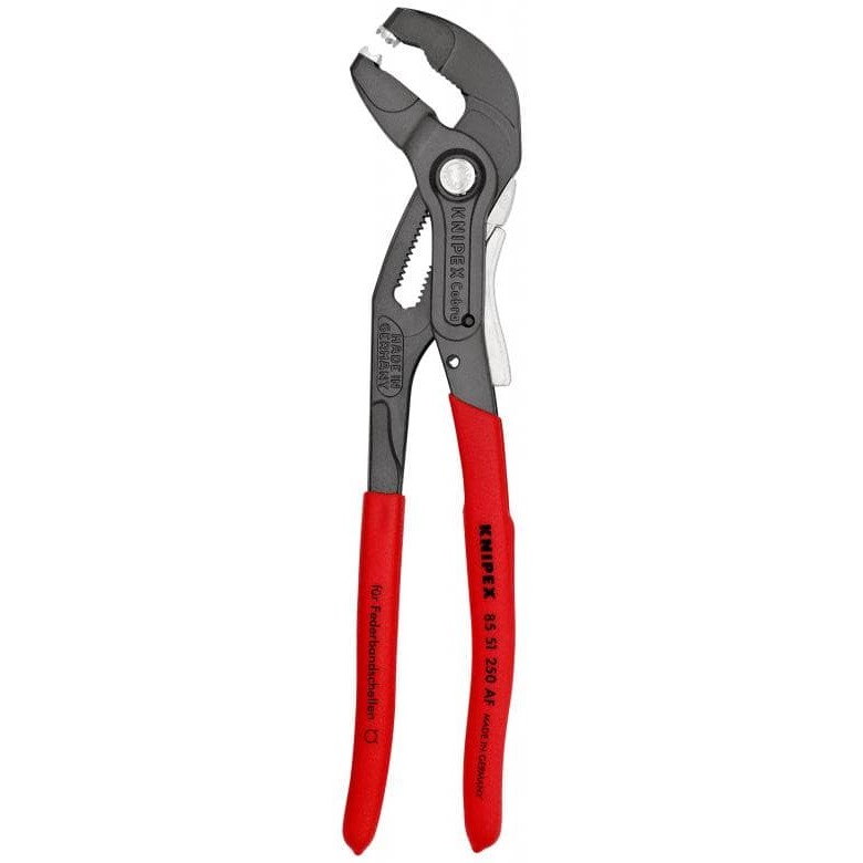 Щипцы для хомутов пружинных, D 70 мм, диапазон зажима > 40 мм, L-250 мм, Cr-V, серые, AF (KNIPEX)