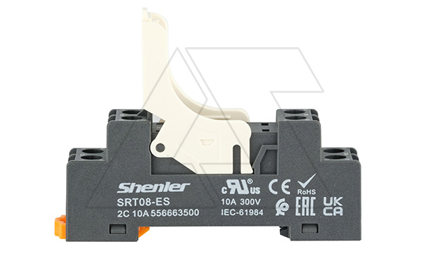 Цоколь SRT08-ES+SR20L, 10A(300V), с фиксатором, винтовой зажим, черный, на рейку DIN35/панель, для RFT2CO, 46.52, G2R-2, KRI2