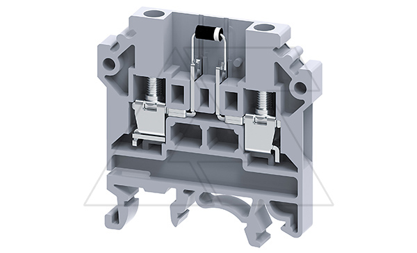 Клемма с диодом CKT4UD1 /6x46,3mm, винтовая, 1N4007 (1000V, 1A), сх. L-R, 2 присоед., 4(max 6)mm2, 500V, серая
