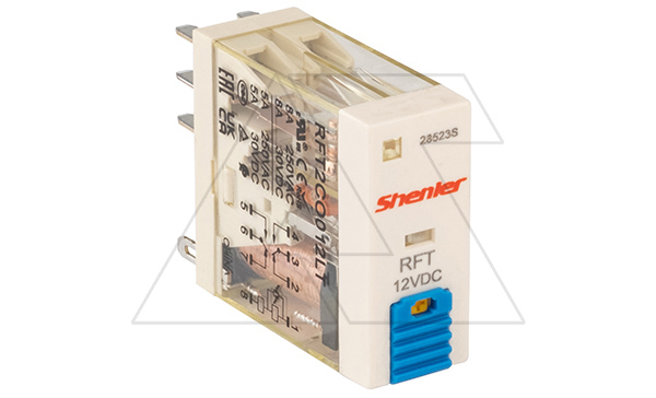 Реле RFT2CO012LT, 2CO, 8A(250VAC/30VDC), 12VDC, мех. индикация, тест-кнопка с блокировкой, LED