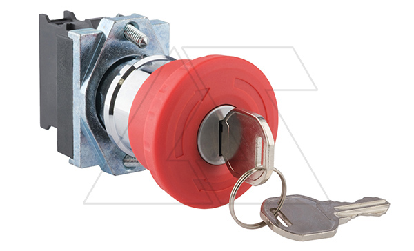 Кнопка аварийной остановки PB1S 40mm, разблок. ключом, 1NC, 6A 230VAC/24VDC, 22mm, IP65