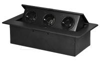 Блок розеточный встраиваемый 3x2P+E со шторками, без кабеля, 3600вт, черный