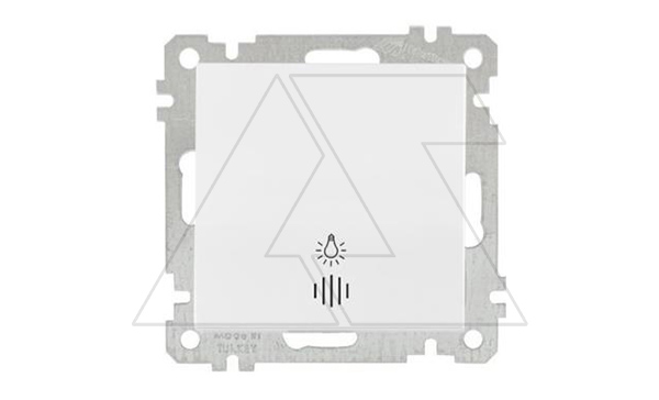 21 - Выключатель кнопочный с подсветкой, символ - лампа, пруж. зажимы, белый