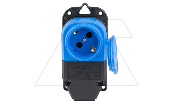 Tena - Розетка 2P+E c крышкой, IP44, моноблок, синий