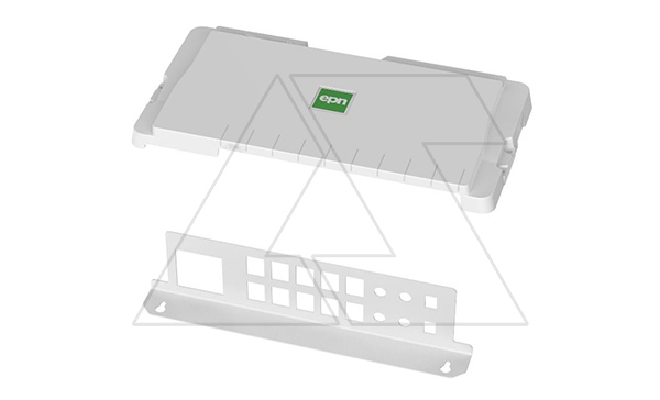 Патч-панель для щитов MSF с крышкой, 16 портов + гнездо розетки 45x45mm, белый RAL 9016
