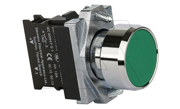 Кнопка плоская PB1S, зеленая, без фиксации, без подсветки, 1NO, 6A 230VAC/24VDC, 22mm, IP65