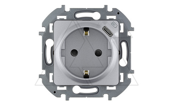 Inspiria - Розетка 2P+E нем. стд., с USB Type С, 1500mA- 5В (алюминий)