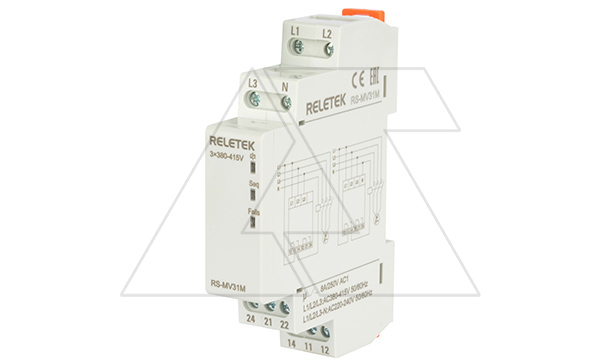 Реле контроля фаз RS-MV31M, 3P, 2CO, 266_540VAC(L-L), 2s, обрыв, чередование, 1M