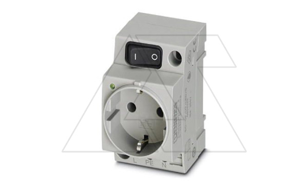 Розетка EO-CF/UT/LED/S с переключателем и индикатором, винтовые зажимы, монтаж DIN-рейка / прямой, 16A, 250VAC, серая