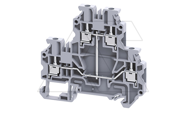 Клемма двухъярусная CYDL2.5(I.S) /5x70,5mm, винтовая, со связью потенциала, 4 присоед., 2,5(max 4)mm2, 24A, 500V, серая