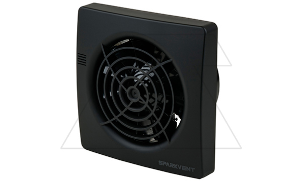 Вентилятор SM-100 SB, без управления, черный, короткий патрубок 38мм, Ø100мм, вал на подшипниках, обратный клапан, 230В, 9,5Вт, 95м³/ч