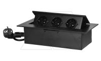 Блок розеточный встраиваемый 3x2P+E со шторками, кабель 1,5м, 3600вт, острый край, черный