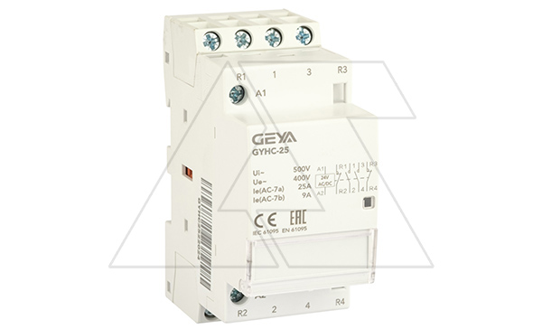 Контактор модульный GYHC-4P, 25A, 2NO+2NC, 24VAC/DC, 2M