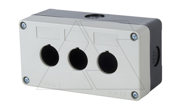 Корпус для поста кнопочного, пластик, серый/черный, 3 места, 138.5×72.5×58.5mm, IP65