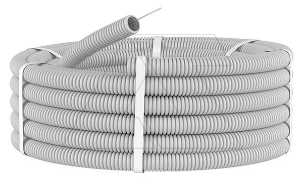 Труба ПВХ гибкая гофр. д.50мм, лёгкая с протяжкой, 30м, цвет серый
