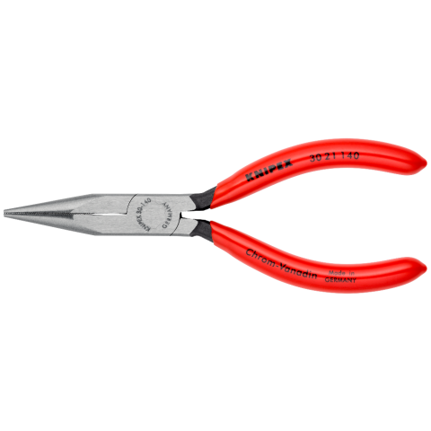 Длинногубцы, плоскокруглые рифлённые губки 42 мм, L-140 мм, чёрные, обливные рукоятки (KNIPEX)