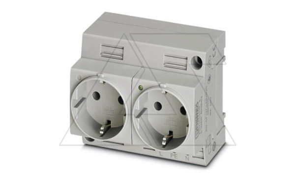 Розетка EO-CF/UT/LED/DUO двойная с индикатором, винтовые зажимы, монтаж DIN-рейка / прямой, 16A, 250VAC, серая