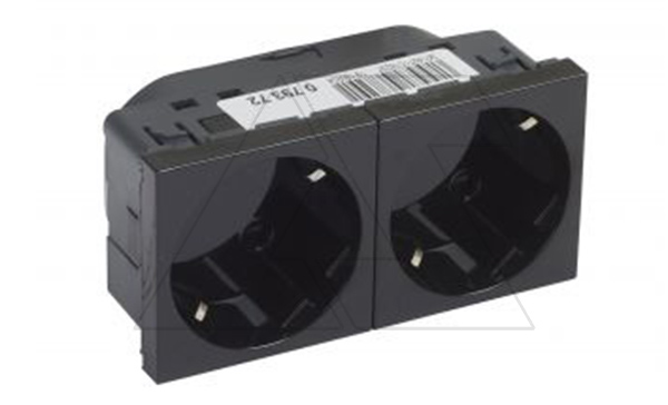 Mosaic - Розетка двойная, 2х2P+E, 4М, защ. шторки, пруж. зажимы, со смещением контактов 45°, черная