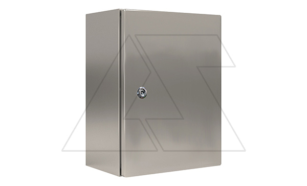 Щит ECOR моноблочный 300x400x150мм (ВxШxГ) из нерж. стали навесной с монт. панелью однодверный, 1 язычковый замок, дно глухое, IP66