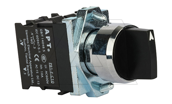 Переключатель PB1S, черный, I-0-II, фиксация, 2NO, 6A 230VAC/24VDC, без подсветки, 22mm, IP65