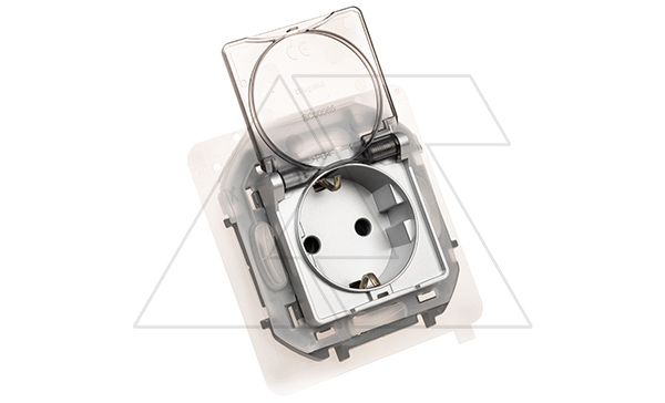 Inspiria - Розетка 2P+E нем. стд. с крышкой, со шторками IP44 (алюминий)