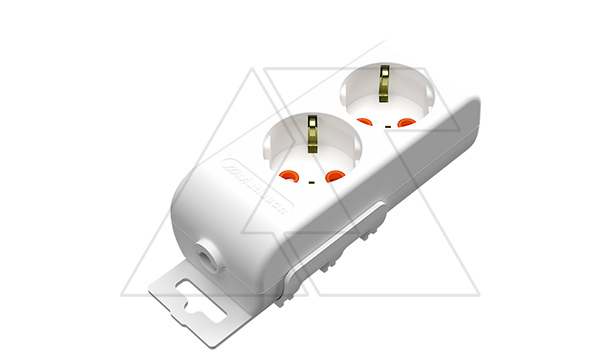 Ri-tech - Колодка розеточная 2x2P+E, со шторками, белый