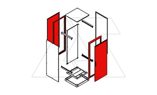 Две сварные рамы щита NEO 2000x600мм (ВxШ), стеклянная дверь, задняя панель, RAL7035, IP55