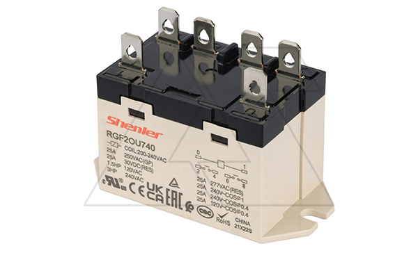 Реле RGF2OU740, 2NO, 25A(277VAC/30VDC), 200-240VAC, монтаж на панель, FASTON 250
