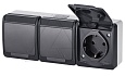HERMES - Розетка 3x2P+E, 16A/250V, с крышкой, IP44, антрацит от интернет-магазина amperkin.by