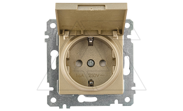 Rita - Розетка 2P+E, с крышкой, защ. шторки, золото доре