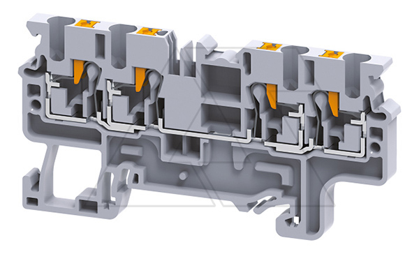 Клемма проходная CP2.5/4 /5x74,7mm, push-in, 4 присоед., 2,5(max 4)mm2, 24A, 1000V, серая