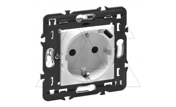 Mosaic - Розетка 2P+E + USB type C, 2М, защ. шторки, пруж. зажимы, белый