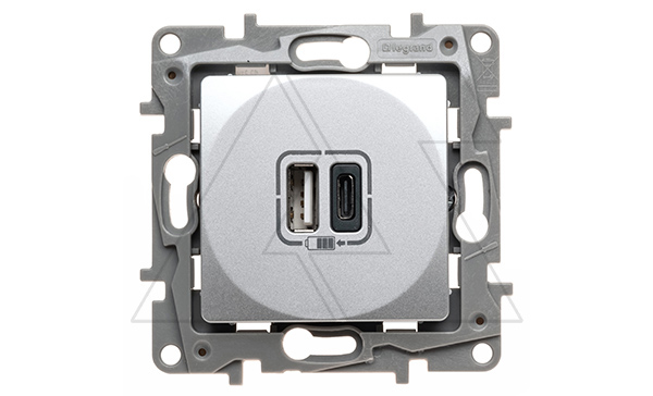 Etika - Зарядное устройство с двумя USB-разъемами Type A + Type C, 3000mA (алюминий)