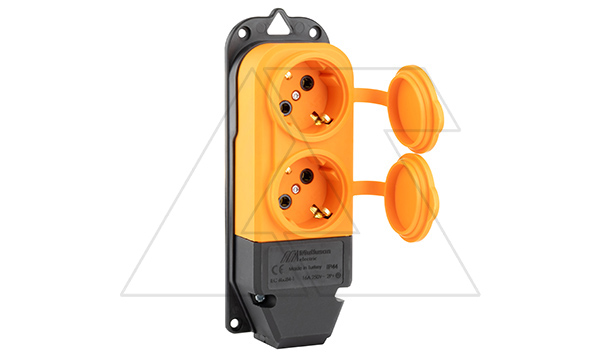 Tena - Блок розеточный 2х2P+E c крышкой, IP44, моноблок, оранжевый