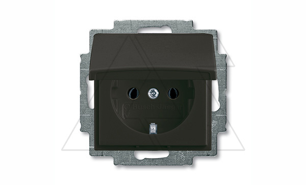 Basic 55 - Розетка  2P+E нем. стд. с крышкой (шато-черный, блистер)