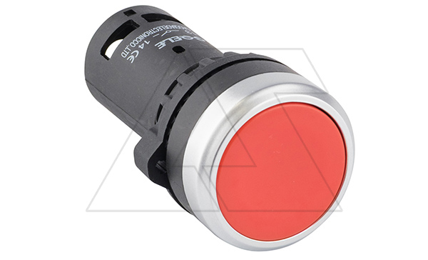 Кнопка плоская моноблочная, без фиксации, красная, 1NO+1NC, IP64