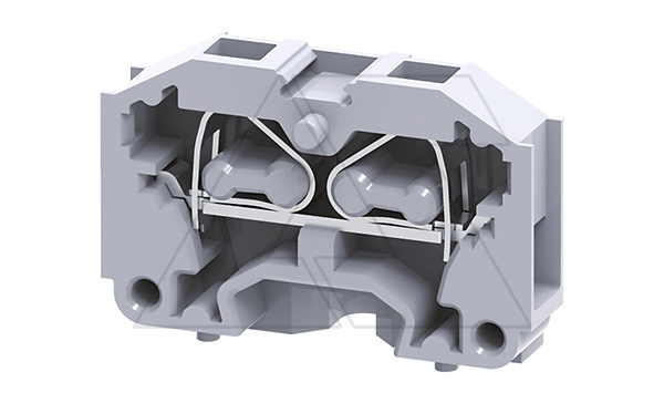 Мини-клемма проходная модульная CM2.5S /6x30mm, монтаж на панель, пружинная, 2 присоед., 2,5(max 4)mm2, 24A, 500V, серая