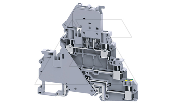 Клемма двухъярусная с держателем предохранителя CYDLGF4 /6x94,5mm, винтовая, 5 присоед., F/L/PE, 4(max 6)mm2, 10/32A, 500V, серая