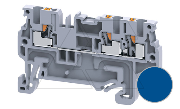 Клемма проходная CP1.5/3BU /3,5x56,1mm, push-in, 3 присоед., 1,5(max 2,5)mm2, 15A, 600V, синяя