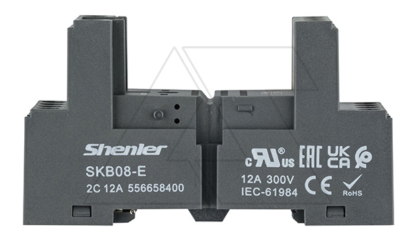 Цоколь SKB08-E, 12A(300V), винтовой зажим, черный, на рейку DIN35/панель, для RKE2, RKF2, R2N, MY2, 55.32, KMY2, PT2, RCM2