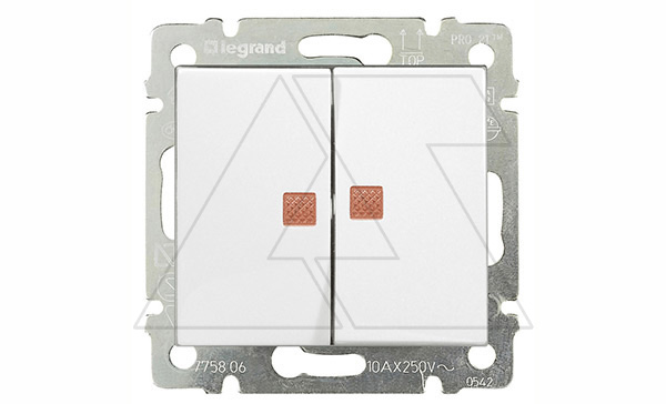 Valena - Выключатель двухклавишный с инд., с нейтралью, белый