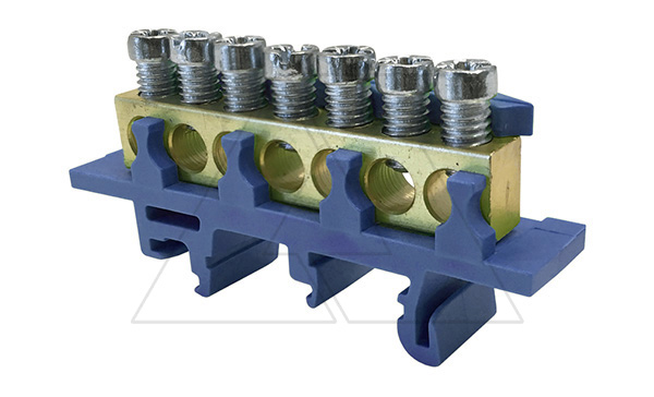 Клеммник Morek для нейтрали N7  7x1,5_16mm² Cu, 63A, 690V, синий, на DIN-рейку (стикерованный)