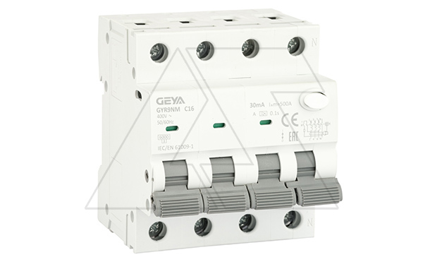 Дифф. авт. выключатель GYR9NM-C16-30mA, 3P+N, 16A, хар-ка C, 6 kA, 30mA, тип A, 4M