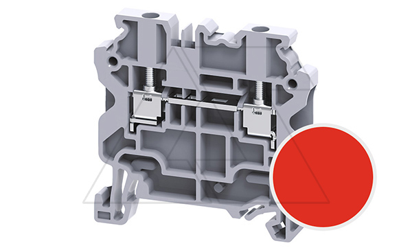 Клемма проходная CY2.5R /5x50mm, винтовая, 2 присоед., 2,5(max 4)mm2, 24A, 1000V, красная