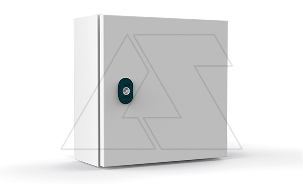 Щит ECOR моноблочный 600x500x200мм (ВхШхГ) навесной с монтажной панелью, 1 глухая дверь, 1 замок, 1 пластина кабельного ввода, RAL7035, IP66