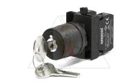 Переключатель с ключом CP, I-0-II, возврат в 0, ключ выним. в 0, 2NO, 4A 230V AC15, 22mm, IP65