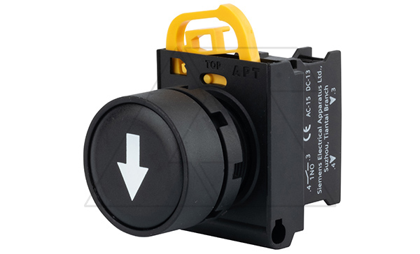 Кнопка плоская PB3E, черная "Белая стрелка", без фиксации, без подсветки, 1NO, 6A 230VAC/24VDC, 22mm, IP65